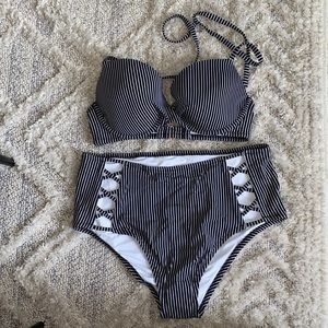 Navy blue & white stripe bikini